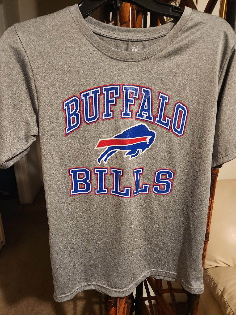 NFL Buffalo Bills Gray Short Sleeve Logo Tee with Blue and Red Print